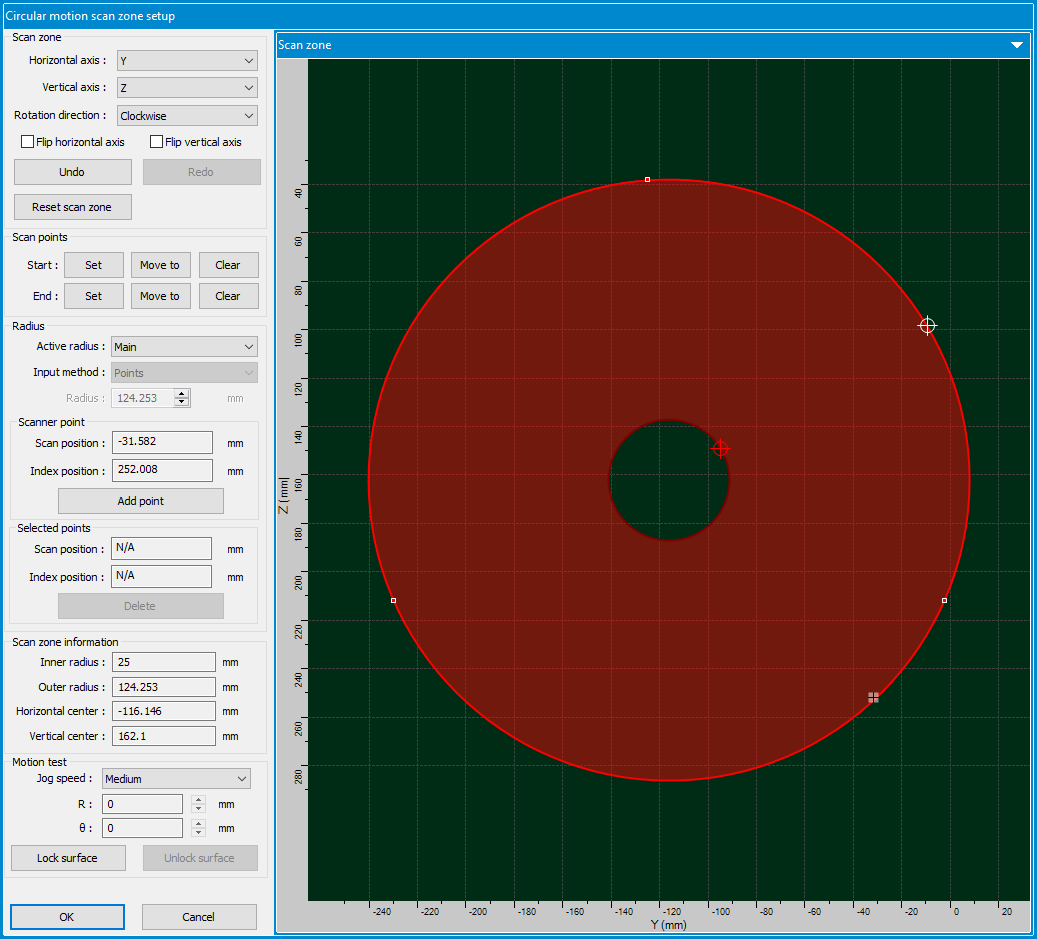 TecView EC-Circular motion scan configuration interface